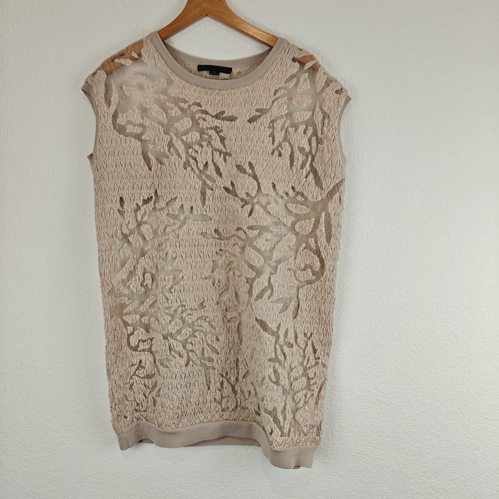 Alexander Wang Wool Sheer Open Knit Floral Cutout Top Minimalist Neutral Small